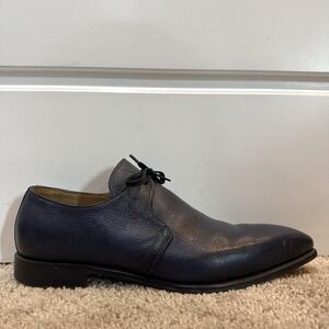 Paul Fredrick Shoes Mens Size 12 Blue Leather Derby Dress Made Italy Square Toe